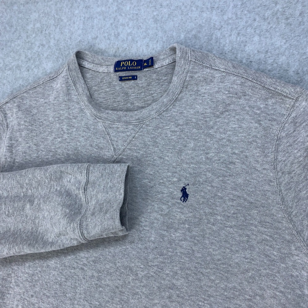 Polo Ralph Lauren Sweatshirt Mens XL Gray Estate Rib Cotton Pullover Long Sleeve